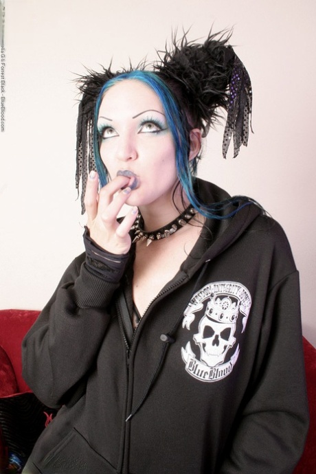Goth girl Scar 13 exposes her tits and twat in sheer lingerie and hosiery 79597041