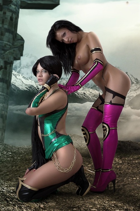 Lesbian cosplayers produce a sex toy after ending up topless 73991655
