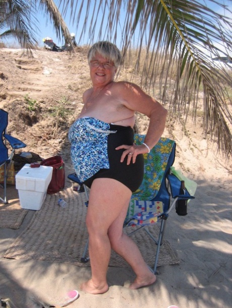 Fat granny Girdle Goddess takes off swimwear to pose nude at the ebach 43709679