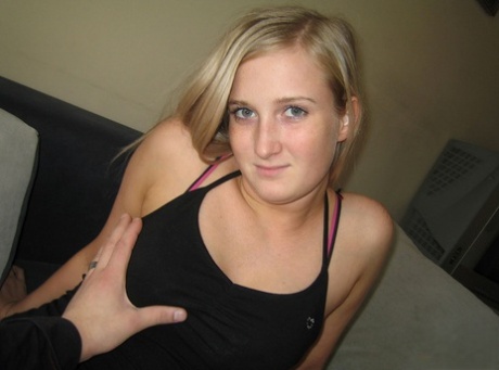 Young looking natural blonde uncovers her boobs before a POV blowjob begins 83813087